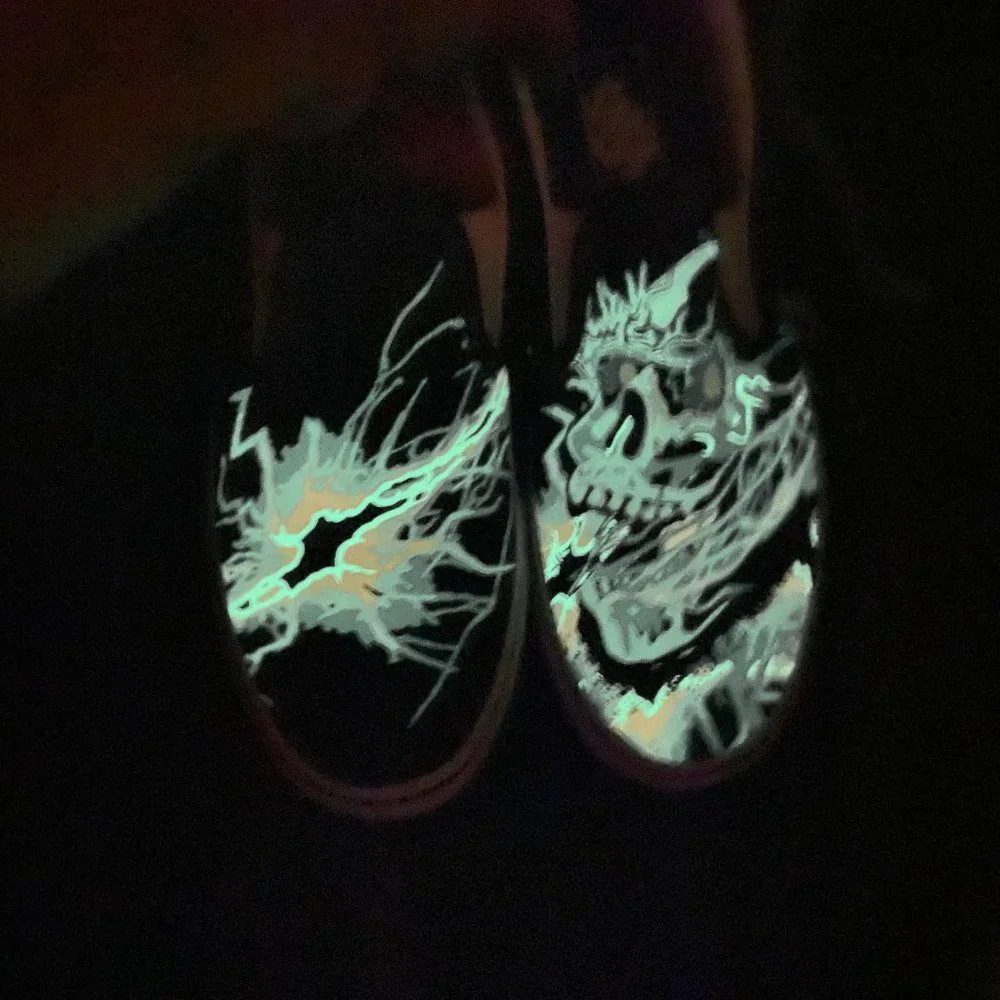 Vans Men's 4.5/Women's 6 Slip On Zap Glow In Dark Dress Blues/Black Skulls